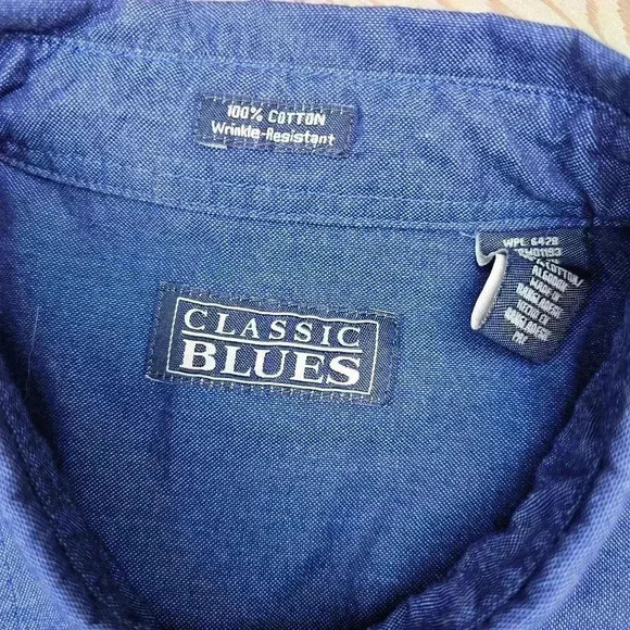 CLASSIC BLUES Oxford Dark Blue long-sleeved cotton button-down shirt EUC XL - Picture 8 of 9